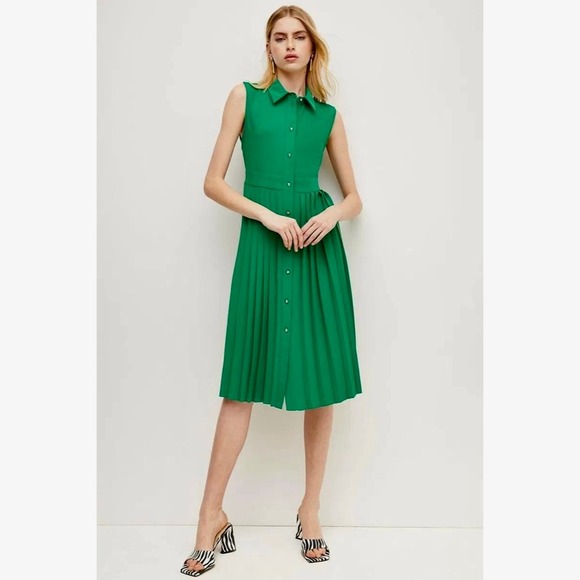 Karen Millen Dresses & Skirts - NWT!! KAREN MILLEN Soft Tailored Pleated Sleeveless Shirt Dress Solid Green US 8